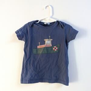 Baby Boden T-Shirt Boys Sz 2-3Y Blue Tug Boat Applique Short Sleeve